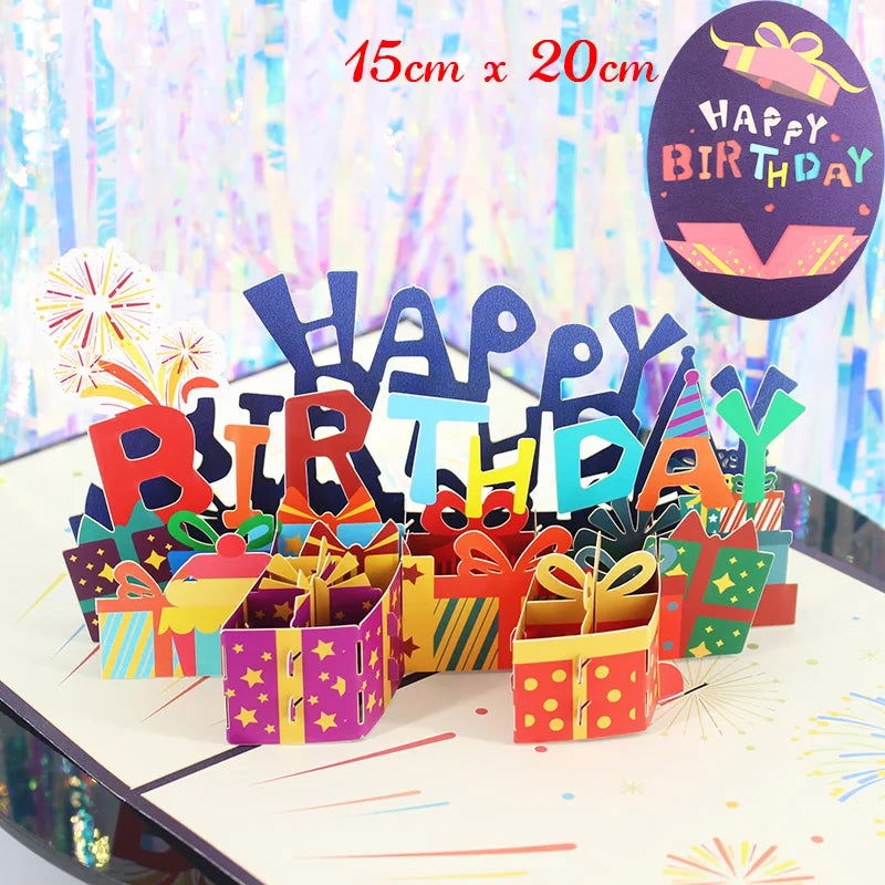 3D Pop UP Happy Birthday Greeting Invitation Cards Laser Cut Boy Girl Kids Gift Card Thank You Cards Vehicle Miniatures Postcard - Slobuy