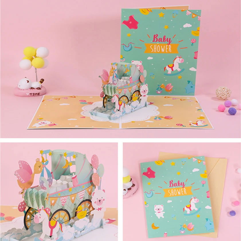 3D Pop UP Happy Birthday Greeting Invitation Cards Laser Cut Boy Girl Kids Gift Card Thank You Cards Vehicle Miniatures Postcard - Slobuy