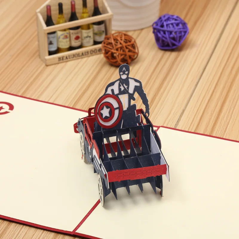 3D Pop UP Happy Birthday Greeting Invitation Cards Laser Cut Boy Girl Kids Gift Card Thank You Cards Vehicle Miniatures Postcard - Slobuy