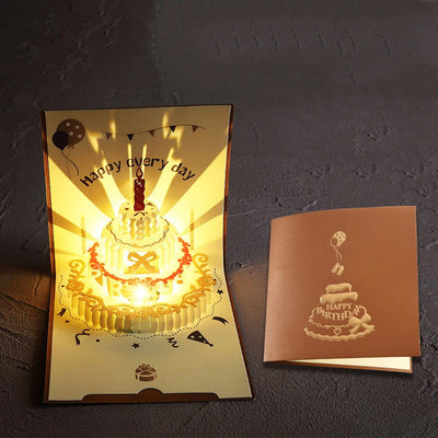3D Pop Up Birthday Greeting Cards, Auto Play Music Warm LED Light Birthday Cake Card, Gifts For Mom Wife Sister Boy Girl Friends - Slobuy