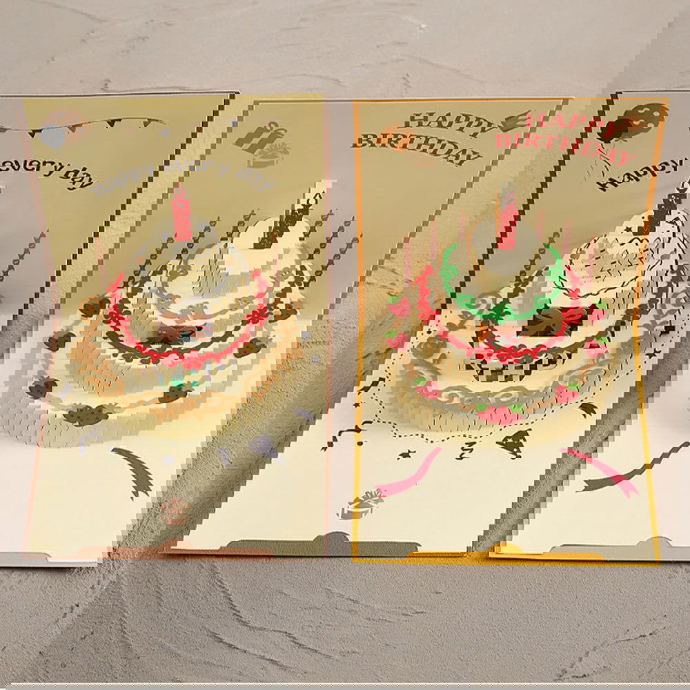 3D Pop Up Birthday Greeting Cards, Auto Play Music Warm LED Light Birthday Cake Card, Gifts For Mom Wife Sister Boy Girl Friends - Slobuy