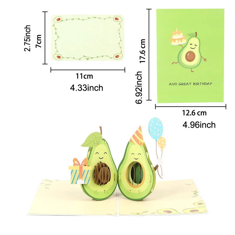 3D Pop Up Happy Birthday Card Cute Avocado Greeting Card for Party,Valentine's Day, Mother's Day,Father's Day - Slobuy