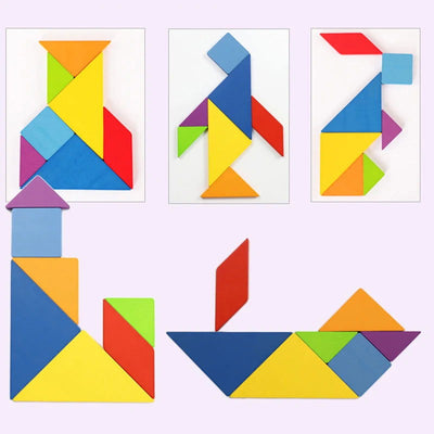 3D Wooden Pattern Animal Jigsaw Puzzle Colorful Tangram Toy Kids Montessori Early Education Sorting Games Toys Children Gift - Slobuy