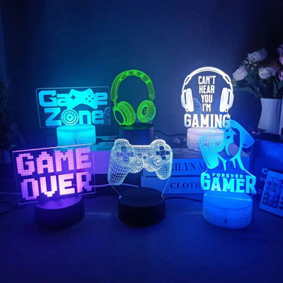 3D led lamp Gaming room light Games NightLight Gaming Table Lamp for Children Headphones Game Zone Lights Home Decor Gift - Slobuy