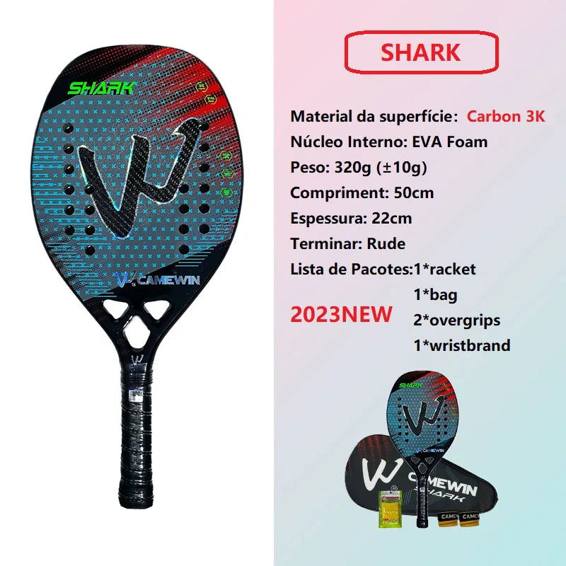 3K Camewin Beach Tennis Racket Full Carbon Fiber Rough Surface Outdoor Sports Racket For Men Women Adult Senior Player 2024 New - Slobuy