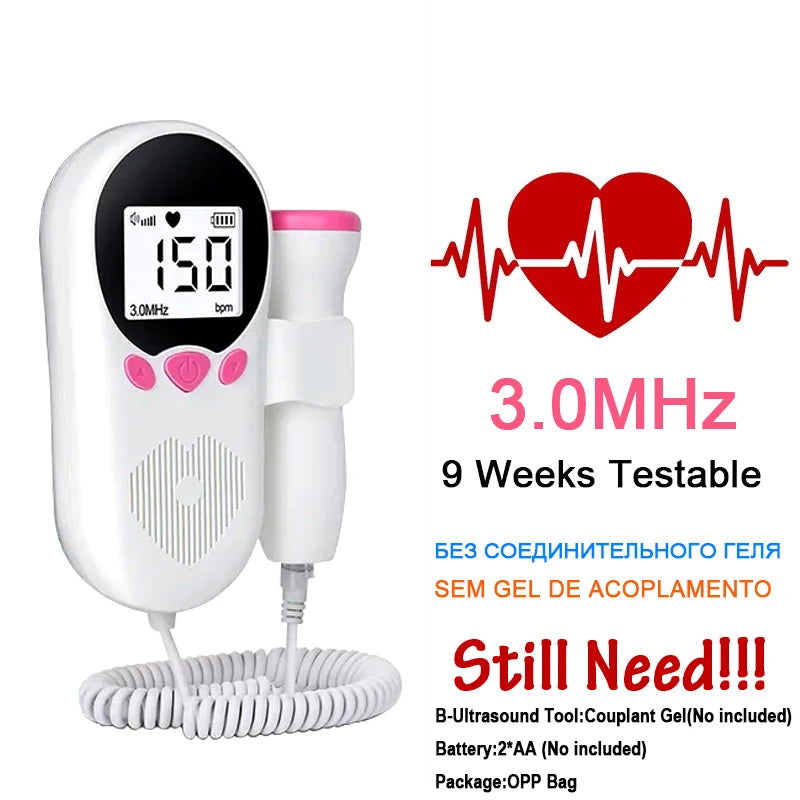 3MHz Doppler Fetal Heart rate Monitor Household Portable Pregnancy Baby Fetal Sound Heart Rate Detector LCD Display Ultrasound - Slobuy