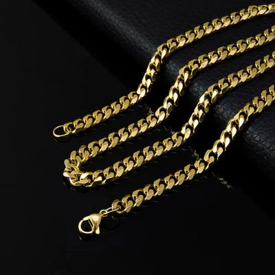 3MM5MM7MM Cuban Link Chain Stainless Steel Necklace Waterproof 18 K Gold Plated Punk Men Women Jewelry DIY Accessories USENSET - Slobuy