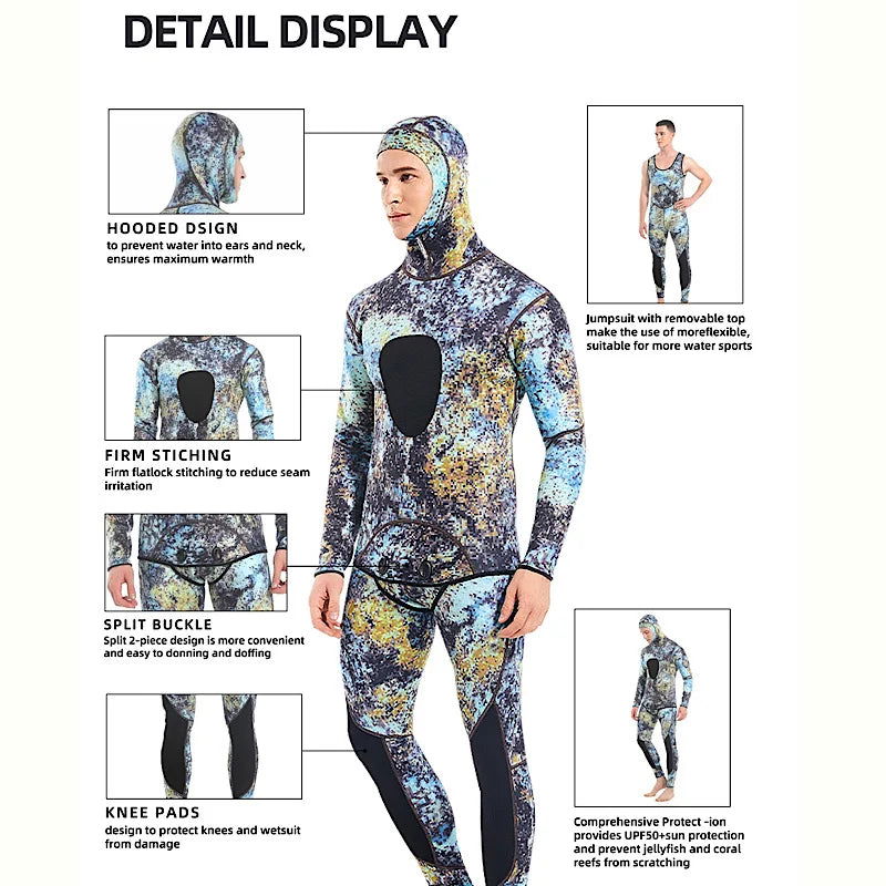 Wetsuits Men's 1.5/3MM Neoprene Hooded Warm Wetsuit Camouflage Split Hunting Fish Hunting Scuba Snorkeling Surfing Swimsuit - Slobuy