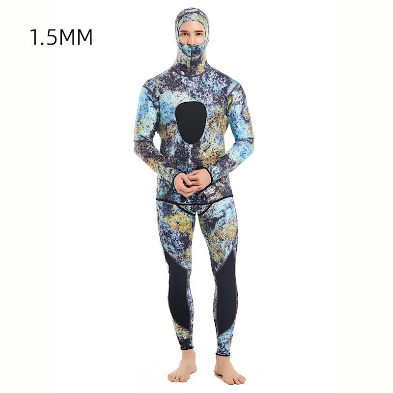 Wetsuits Men's 1.5/3MM Neoprene Hooded Warm Wetsuit Camouflage Split Hunting Fish Hunting Scuba Snorkeling Surfing Swimsuit - Slobuy