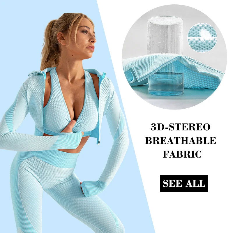 2/3PCS Seamless Women Yoga Set Workout Sportswear Gym Clothing Fitness Long Sleeve Crop Top High Waist Leggings Sports Suits - Slobuy