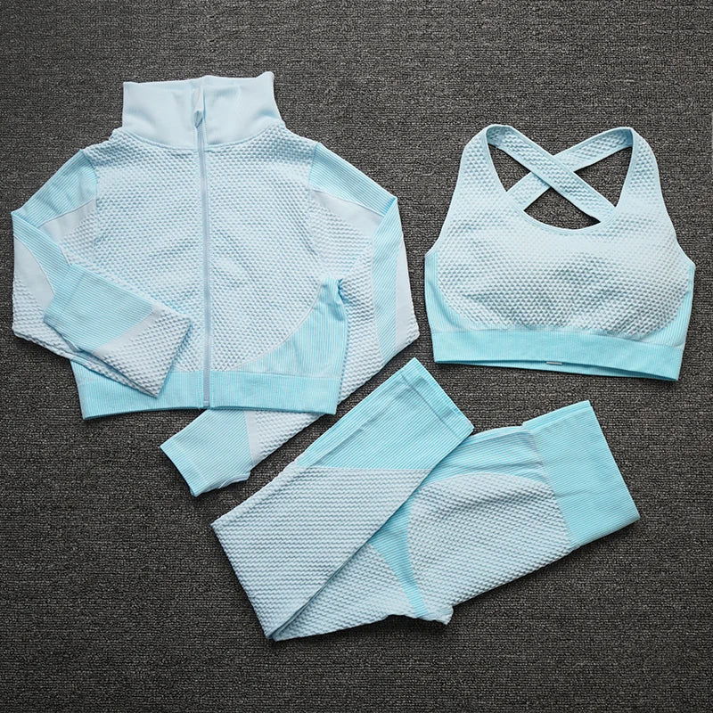2/3PCS Seamless Women Yoga Set Workout Sportswear Gym Clothing Fitness Long Sleeve Crop Top High Waist Leggings Sports Suits - Slobuy
