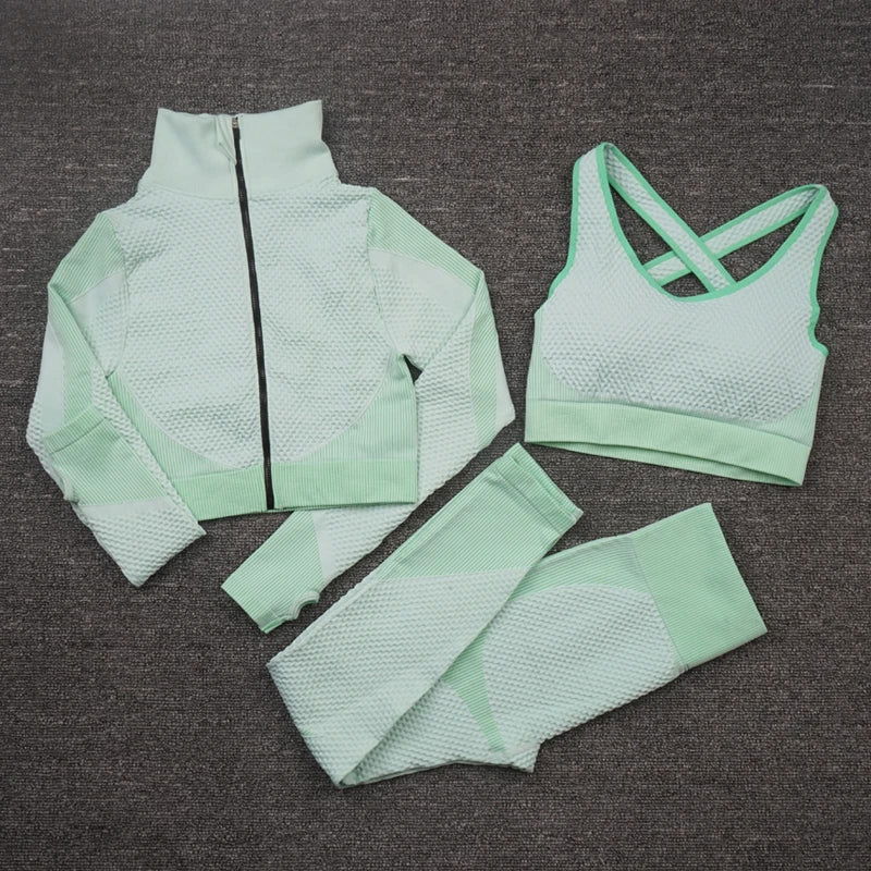 2/3PCS Seamless Women Yoga Set Workout Sportswear Gym Clothing Fitness Long Sleeve Crop Top High Waist Leggings Sports Suits - Slobuy
