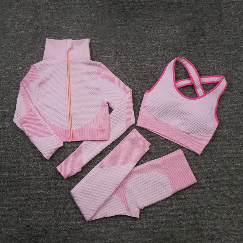 2/3PCS Seamless Women Yoga Set Workout Sportswear Gym Clothing Fitness Long Sleeve Crop Top High Waist Leggings Sports Suits - Slobuy
