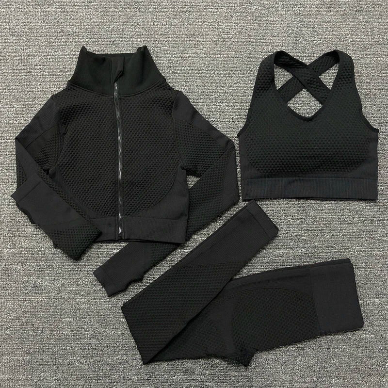 2/3PCS Seamless Women Yoga Set Workout Sportswear Gym Clothing Fitness Long Sleeve Crop Top High Waist Leggings Sports Suits - Slobuy