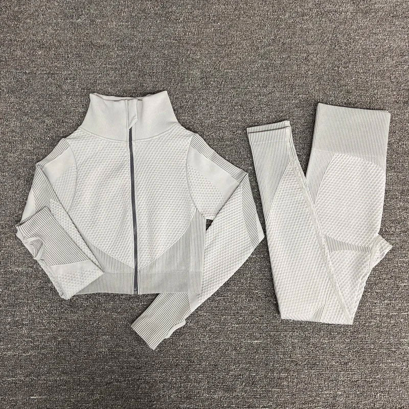 2/3PCS Seamless Women Yoga Set Workout Sportswear Gym Clothing Fitness Long Sleeve Crop Top High Waist Leggings Sports Suits - Slobuy