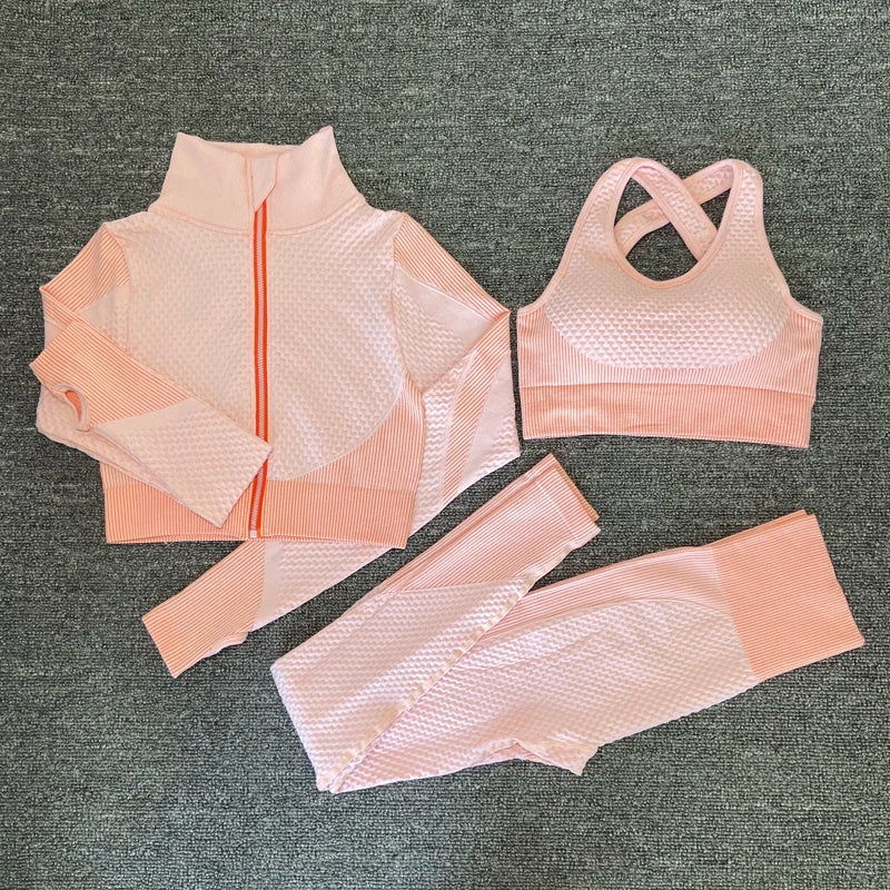2/3PCS Seamless Women Yoga Set Workout Sportswear Gym Clothing Fitness Long Sleeve Crop Top High Waist Leggings Sports Suits - Slobuy