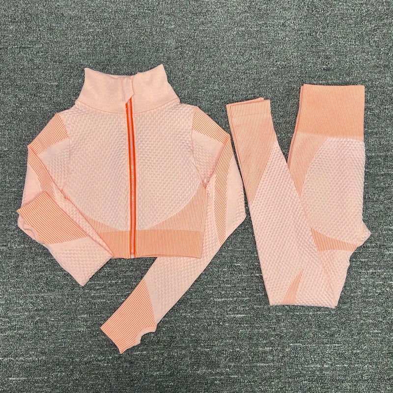 2/3PCS Seamless Women Yoga Set Workout Sportswear Gym Clothing Fitness Long Sleeve Crop Top High Waist Leggings Sports Suits - Slobuy