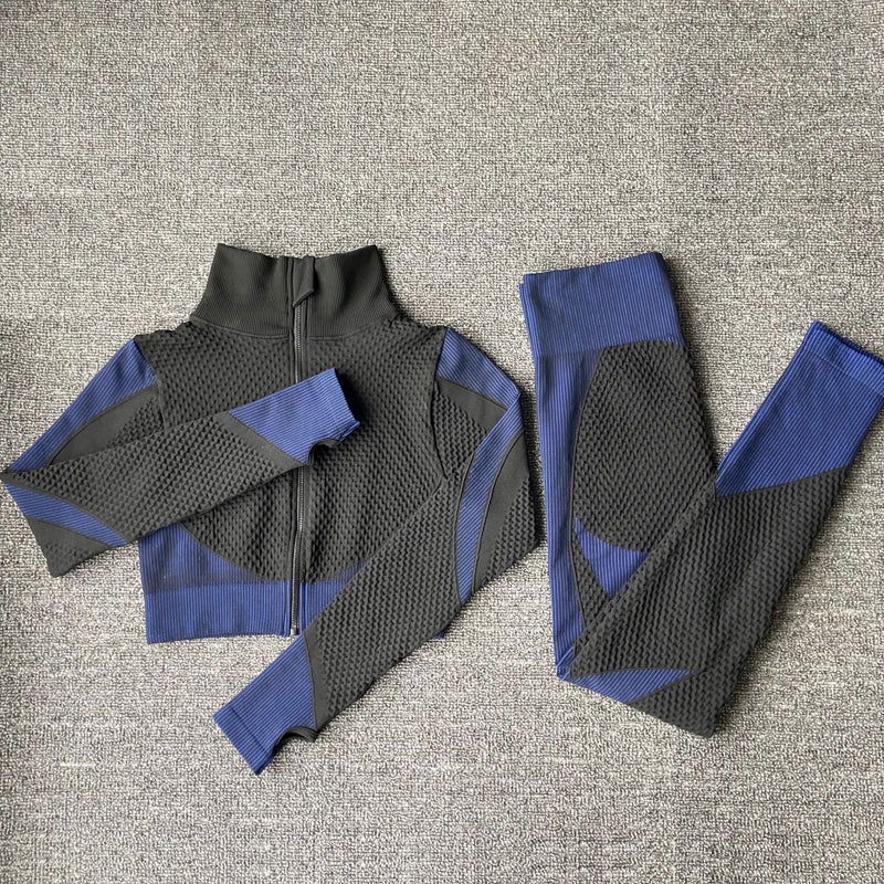 2/3PCS Seamless Women Yoga Set Workout Sportswear Gym Clothing Fitness Long Sleeve Crop Top High Waist Leggings Sports Suits - Slobuy