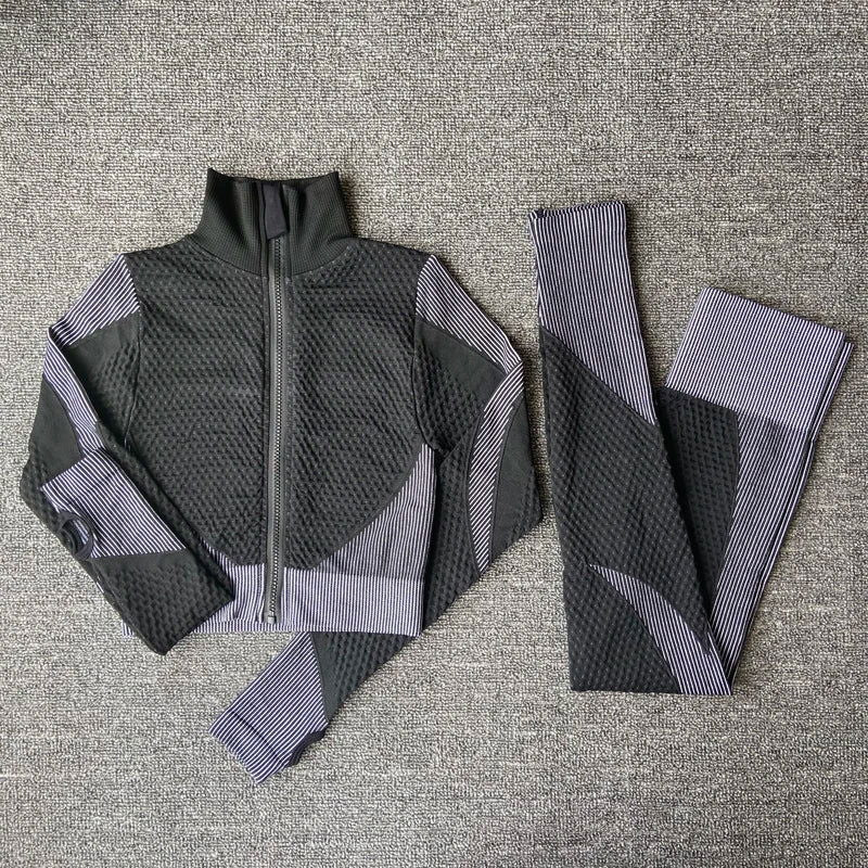 2/3PCS Seamless Women Yoga Set Workout Sportswear Gym Clothing Fitness Long Sleeve Crop Top High Waist Leggings Sports Suits - Slobuy