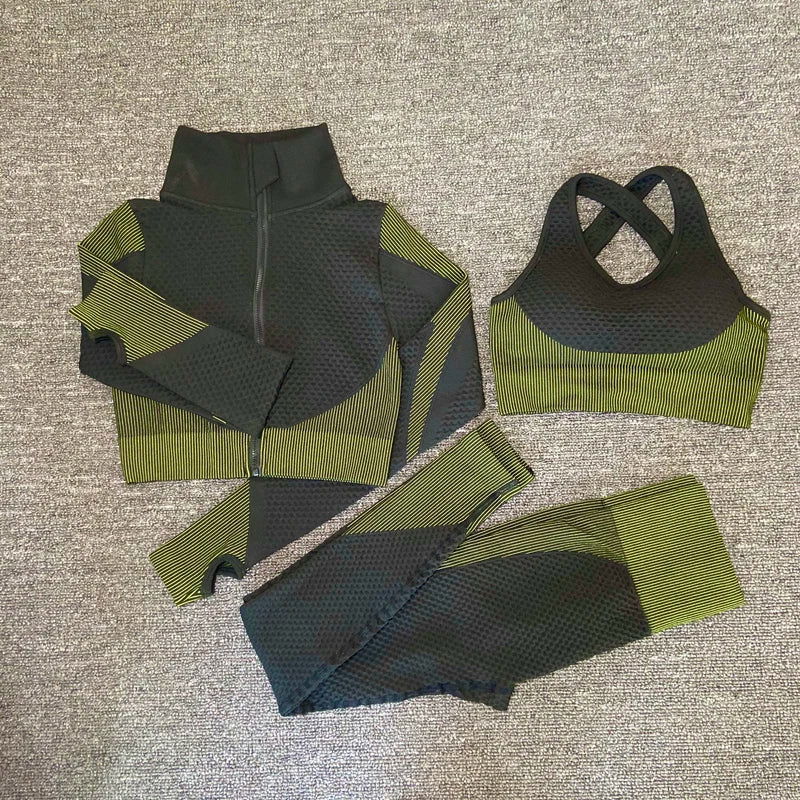 2/3PCS Seamless Women Yoga Set Workout Sportswear Gym Clothing Fitness Long Sleeve Crop Top High Waist Leggings Sports Suits - Slobuy