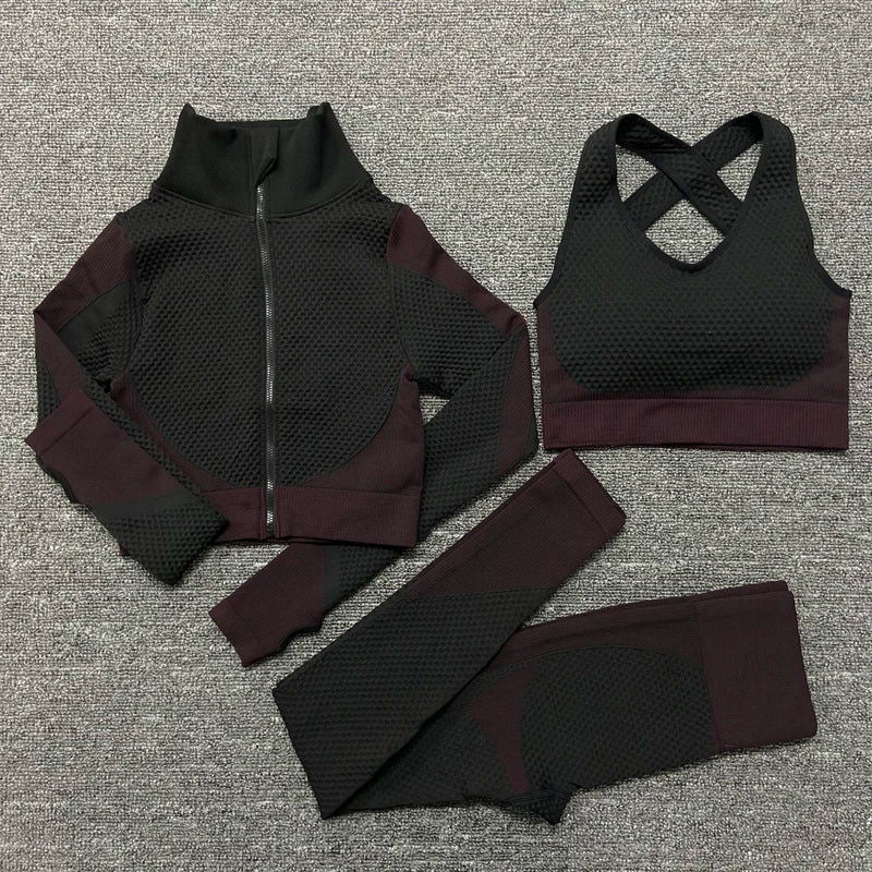 2/3PCS Seamless Women Yoga Set Workout Sportswear Gym Clothing Fitness Long Sleeve Crop Top High Waist Leggings Sports Suits - Slobuy