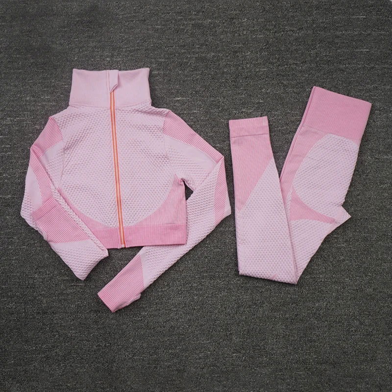 2/3PCS Seamless Women Yoga Set Workout Sportswear Gym Clothing Fitness Long Sleeve Crop Top High Waist Leggings Sports Suits - Slobuy