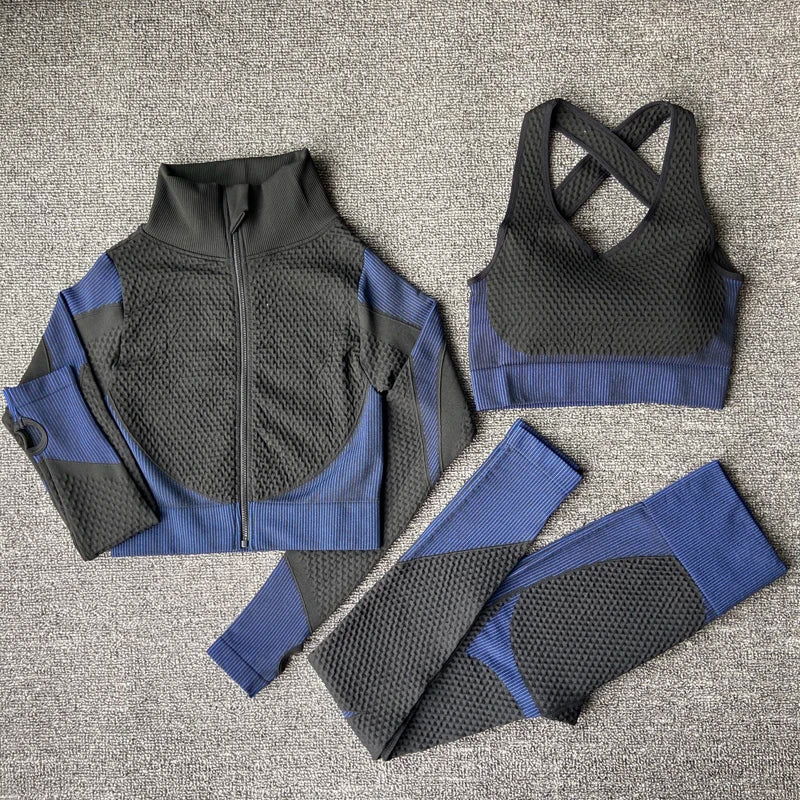 2/3PCS Seamless Women Yoga Set Workout Sportswear Gym Clothing Fitness Long Sleeve Crop Top High Waist Leggings Sports Suits - Slobuy