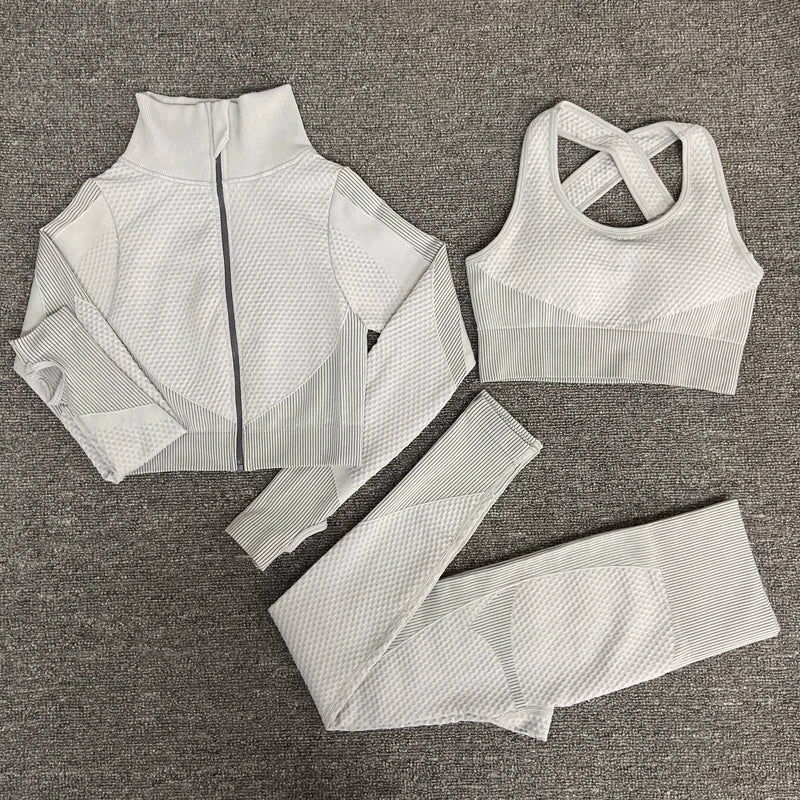 2/3PCS Seamless Women Yoga Set Workout Sportswear Gym Clothing Fitness Long Sleeve Crop Top High Waist Leggings Sports Suits - Slobuy