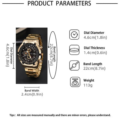 3PCS Set Luxury Fashion Mens Watches Men Business Quartz Watch Male Casual Necklace Bracelet Wristwatch - Slobuy