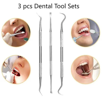 3PCS Stainless Steel Dental Tools Double Probe Oral Mirror Dental Tools Set Tooth Care Oral Cleaning Oral Dental Cleaning Kit - Slobuy