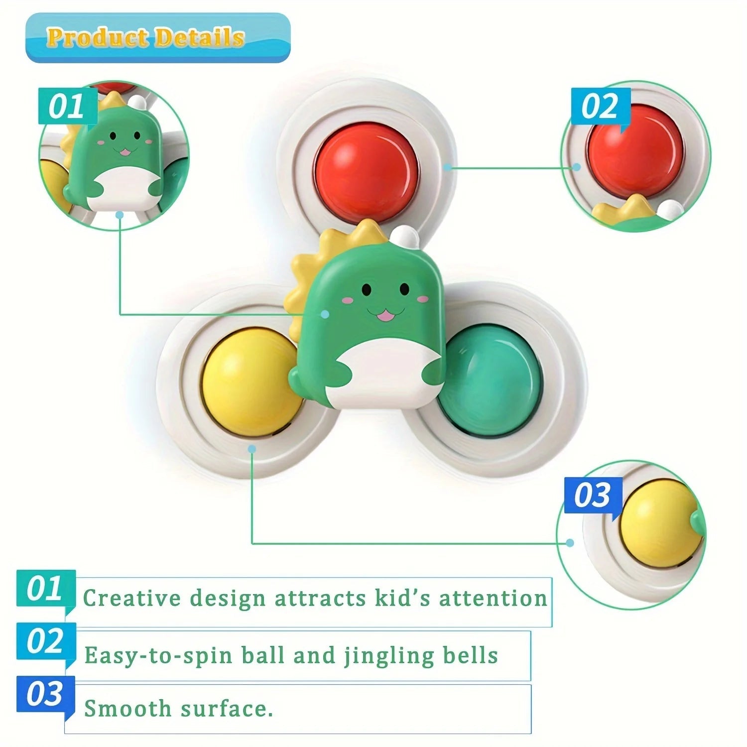 3PCS Suction Cup Rotating Toy for Baby Hand-eye Coordination Educational Training, Bath & Travel toy, Birthday Christmas Gift - Slobuy