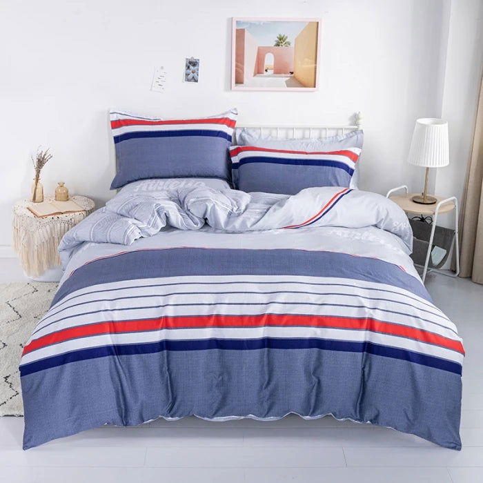 3PC 100% Cotton Duvet Cover Set Striped Printing 1PC Duvet Cover 2PC Pillowcase Cotton Soft Skin Friendly Bedding - Slobuy