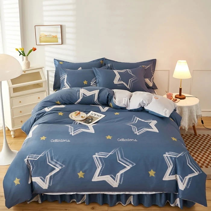 3PC 100% Cotton Duvet Cover Set Striped Printing 1PC Duvet Cover 2PC Pillowcase Cotton Soft Skin Friendly Bedding - Slobuy