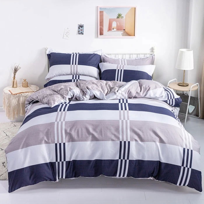 3PC 100% Cotton Duvet Cover Set Striped Printing 1PC Duvet Cover 2PC Pillowcase Cotton Soft Skin Friendly Bedding - Slobuy