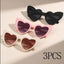 3Pcs Love Heart Frame Sunglasses Goggles Women Brand Designer Fashion Cute Solid Vintage Cheap Sun Glasses Party Gift - Slobuy