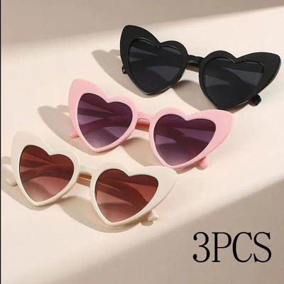3Pcs Love Heart Frame Sunglasses Goggles Women Brand Designer Fashion Cute Solid Vintage Cheap Sun Glasses Party Gift - Slobuy