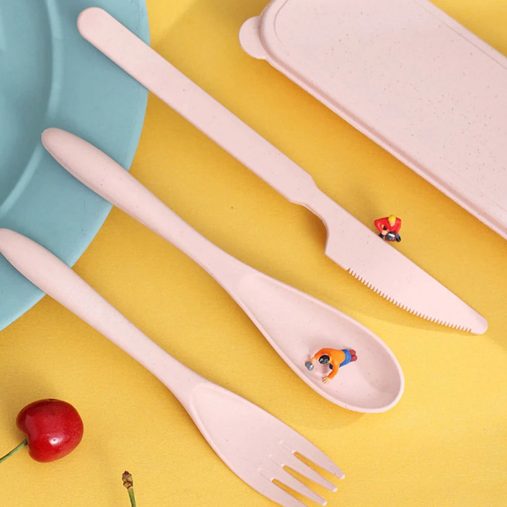3Pcs Wheat Straw Dinnerware Set Portable Tableware Knife Fork Spoon Eco-Friendly Travel Cutlery Set Utensil Box Chopsticks Set - Slobuy