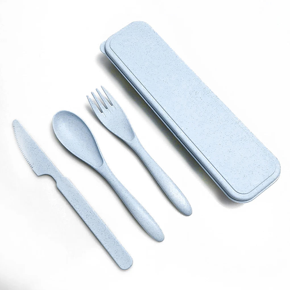 3Pcs Wheat Straw Dinnerware Set Portable Tableware Knife Fork Spoon Eco-Friendly Travel Cutlery Set Utensil Box Chopsticks Set - Slobuy