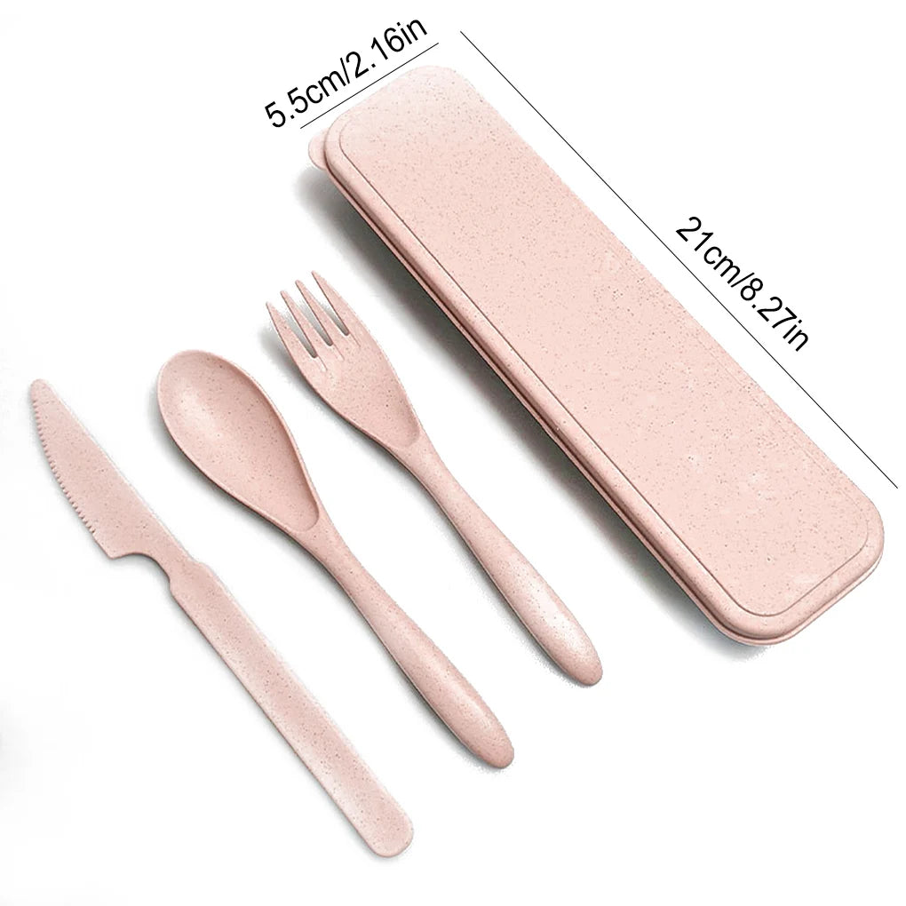 3Pcs Wheat Straw Dinnerware Set Portable Tableware Knife Fork Spoon Eco-Friendly Travel Cutlery Set Utensil Box Chopsticks Set - Slobuy