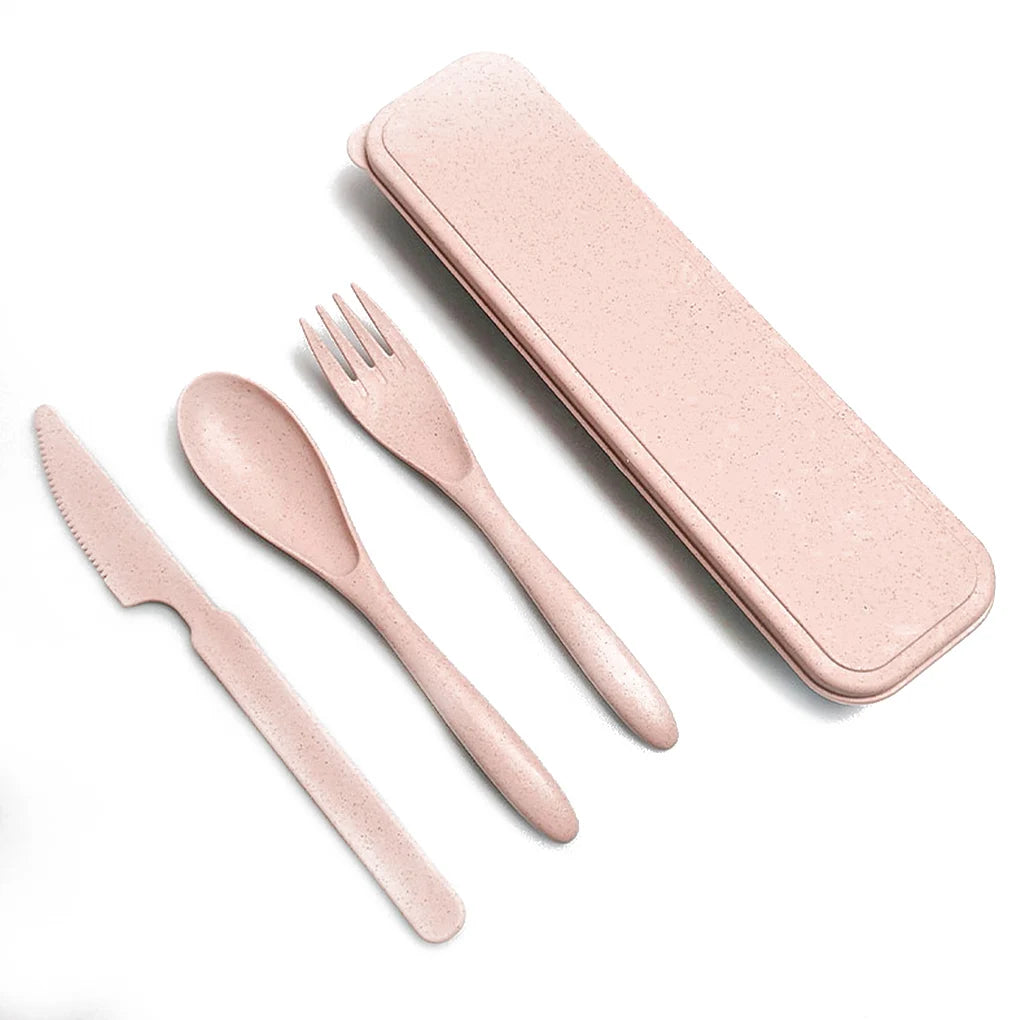 3Pcs Wheat Straw Dinnerware Set Portable Tableware Knife Fork Spoon Eco-Friendly Travel Cutlery Set Utensil Box Chopsticks Set - Slobuy