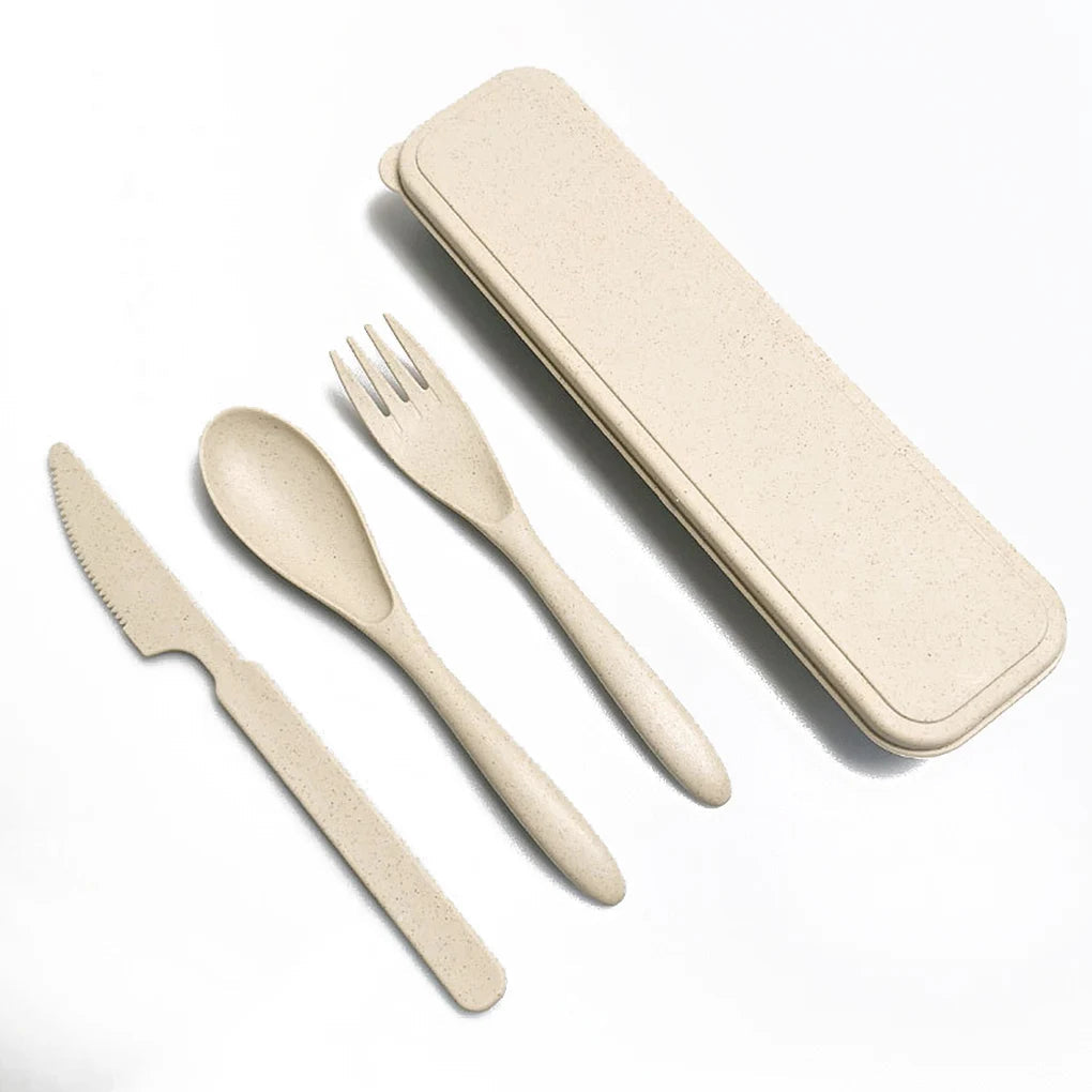3Pcs Wheat Straw Dinnerware Set Portable Tableware Knife Fork Spoon Eco-Friendly Travel Cutlery Set Utensil Box Chopsticks Set - Slobuy