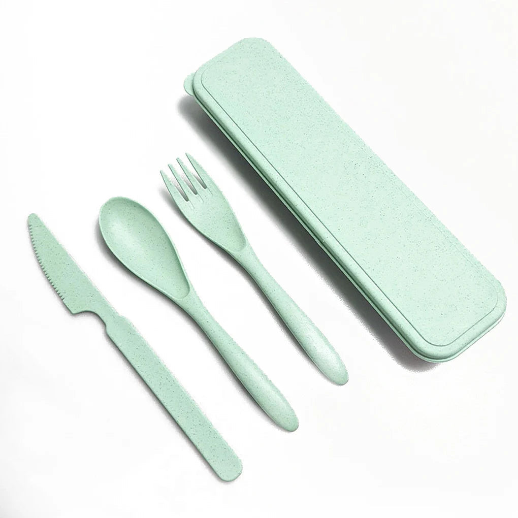 3Pcs Wheat Straw Dinnerware Set Portable Tableware Knife Fork Spoon Eco-Friendly Travel Cutlery Set Utensil Box Chopsticks Set - Slobuy