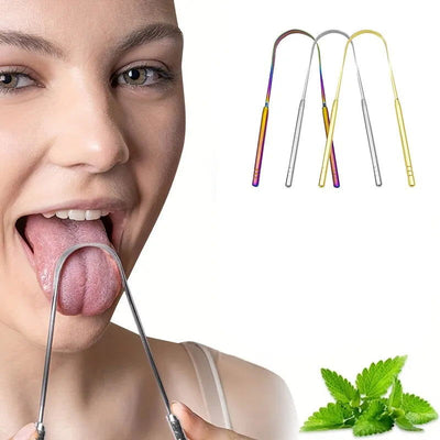 3 Colors Stainless Steel Tongue Scraper U-shaped Metal Fresh Breath Cleaning Coated Tongue Toothbrush Oral Hygiene Care Tools - Slobuy
