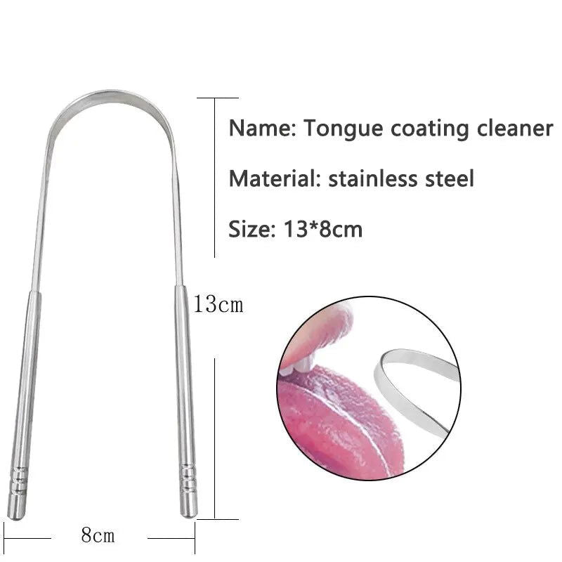 3 Colors Stainless Steel Tongue Scraper U-shaped Metal Fresh Breath Cleaning Coated Tongue Toothbrush Oral Hygiene Care Tools - Slobuy