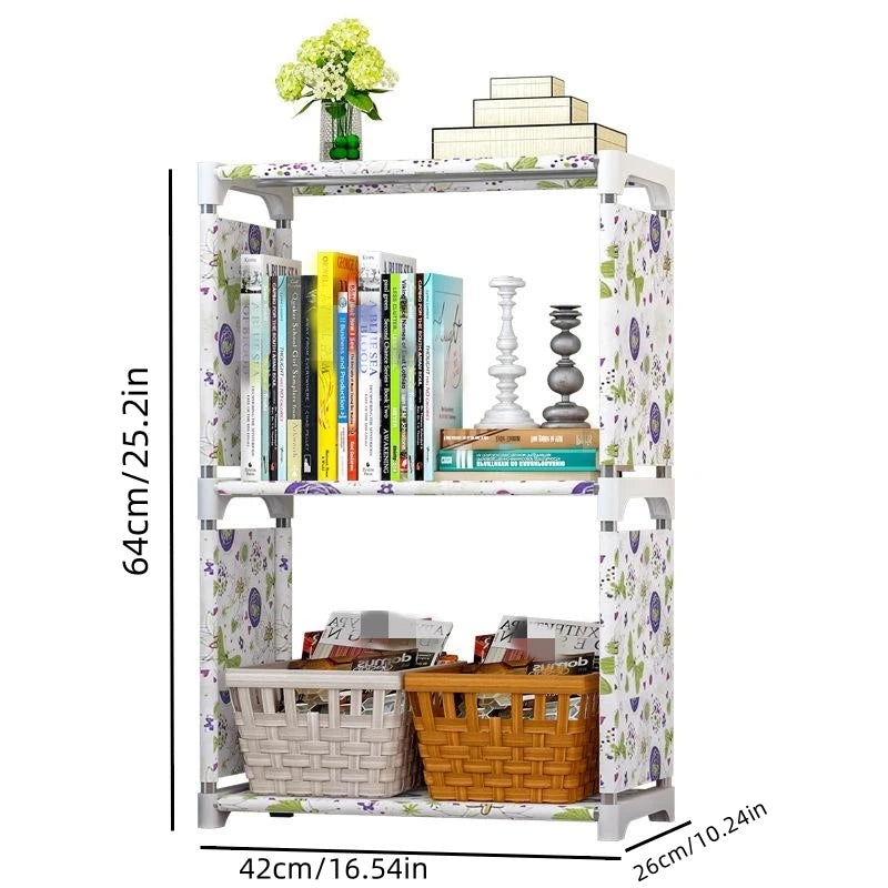 3 Layers Simple Modern Student Bookshelf Storage Rack Floor Desk Bookcase  Combination Cabinet Newspaper Rack - Slobuy