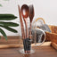 3 Pieces Tableware Natural Wood Dinnerware Spoon Chopsticks Fork Dinner Portable Tableware Grain Household Kitchen Cutlery Set - Slobuy