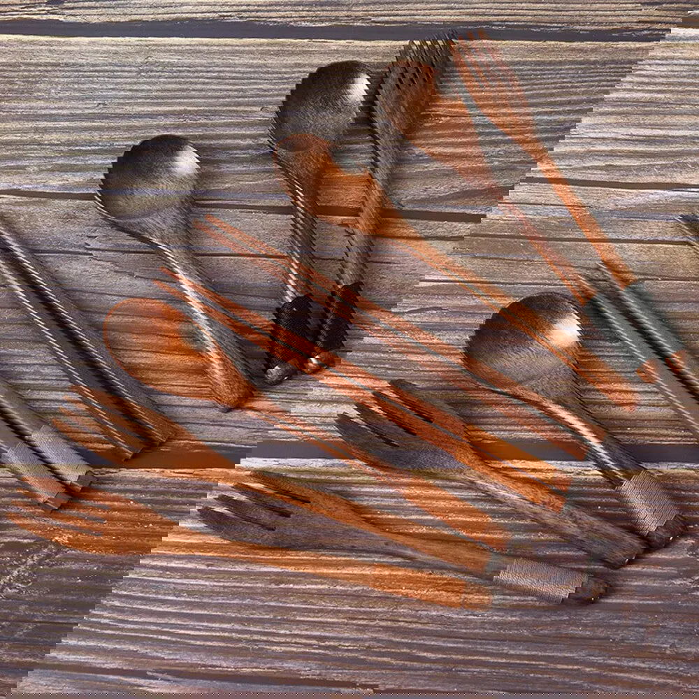 3 Pieces Tableware Natural Wood Dinnerware Spoon Chopsticks Fork Dinner Portable Tableware Grain Household Kitchen Cutlery Set - Slobuy