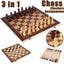 3 in 1 Chess Board, Folding Wooden Portable Chess Game Board, Wooden Chess Board for Adults(Chess + Checkers and Backgammon) - Slobuy