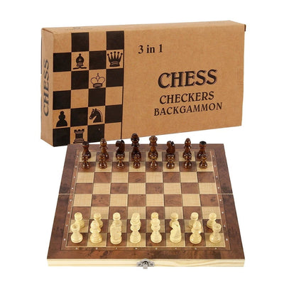 3 in 1 Chess Board, Folding Wooden Portable Chess Game Board, Wooden Chess Board for Adults(Chess + Checkers and Backgammon) - Slobuy