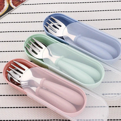 3pcs Children Spoon Forks Box Kids Stainless Steel Kids Cutlery Portable Baby Feeding Utensils Baby Spoons Baby Tableware Set - Slobuy